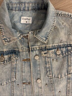 Simply Blessed Acid Light Wash Denim Vest with Stud Detail